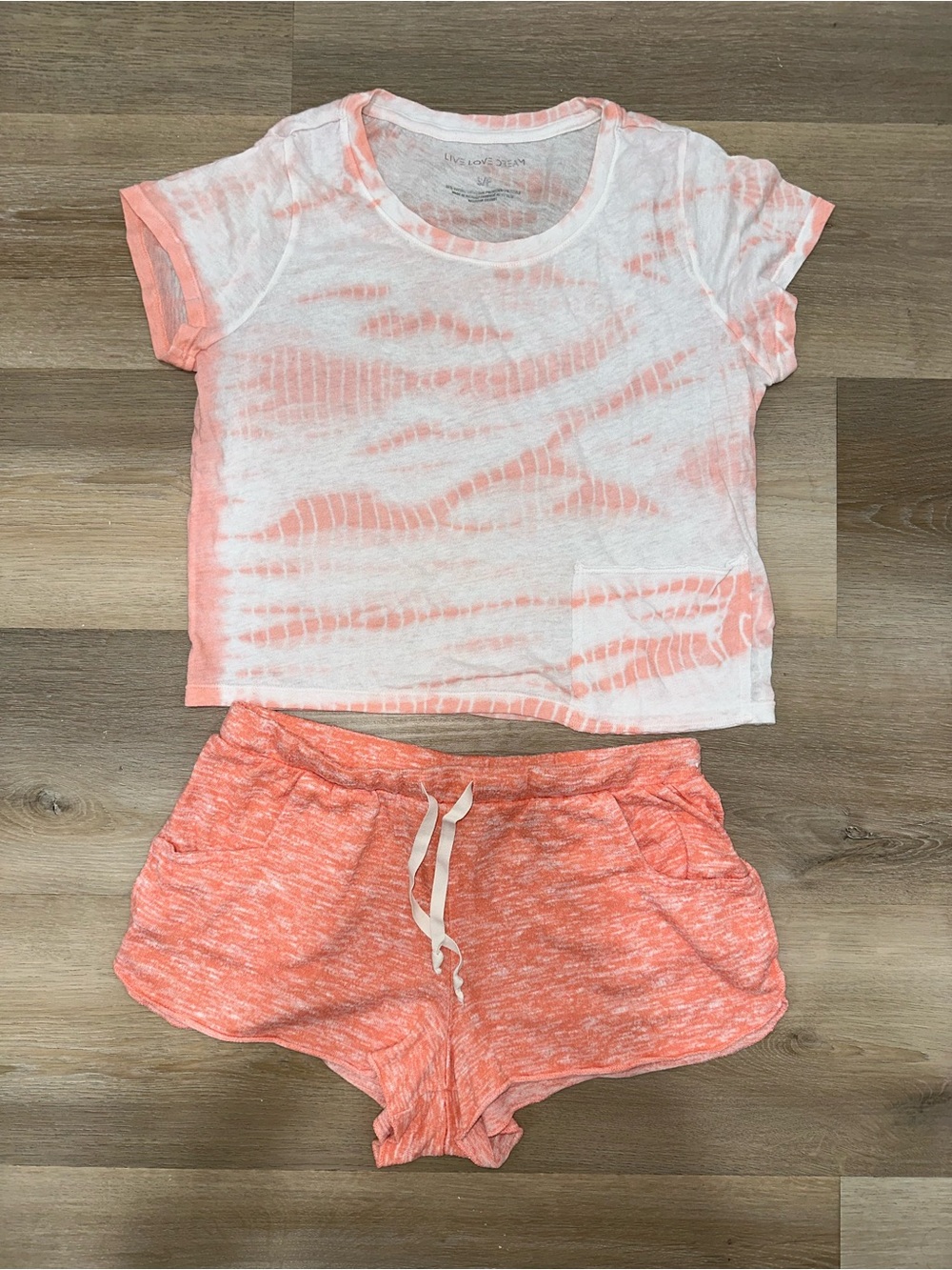 Coral Tie-Dye Crop Tee & Terry Shorts Set Pajamas Loungewear